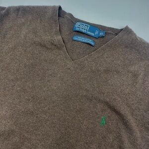 Polo Ralph Lauren Men’s V Neck Brown Sweater Pima Cotton Size XL Green Pony